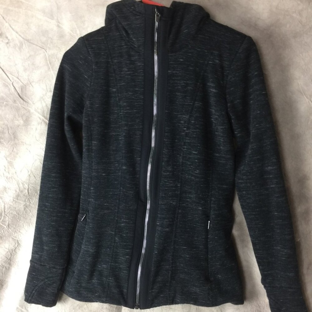 Athleta Womens XS Jacket Luxe Victory Hoodie Full Zip Dark Gray/Black Zip Hoodie